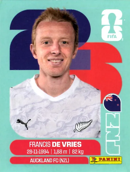 Francis de Vries sticker #NZL8 - Panini FIFA World Cup 2026