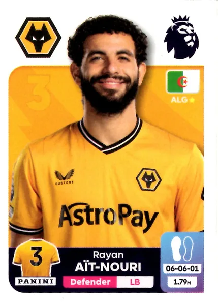 Rayan Ait-Nouri sticker #612 - Panini Premier League 2024 Stickers