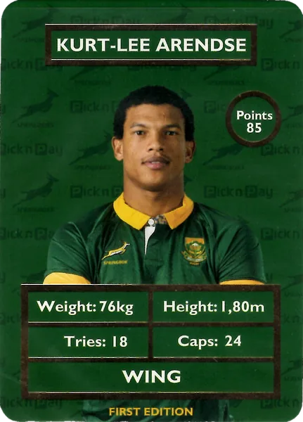 Kurt-Lee Arendse card #ARENDSE - Pick n Pay Springbok Collectaboks