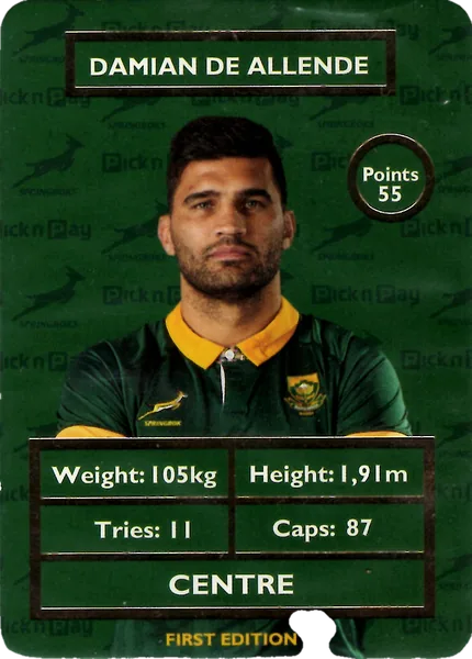 Damian de Allende card #DEALLENDE - Pick n Pay Springbok Collectaboks