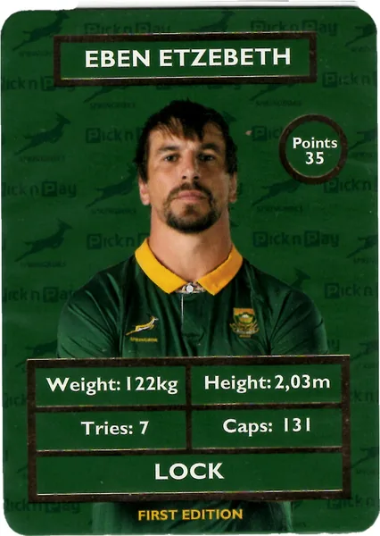 Eben Etzebeth card #ETZEBETH - Pick n Pay Springbok Collectaboks