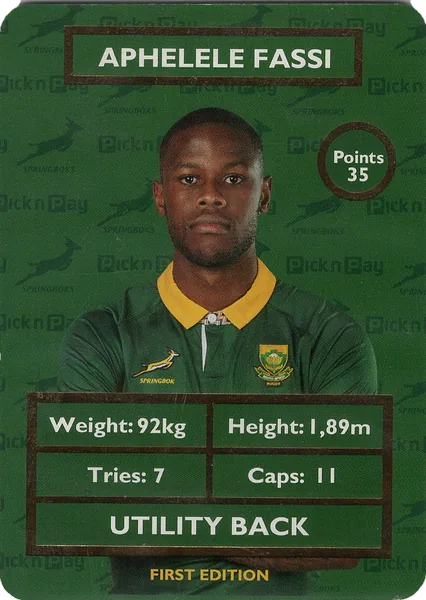 Aphelele Fassi card #FASSI - Pick n Pay Springbok Collectaboks