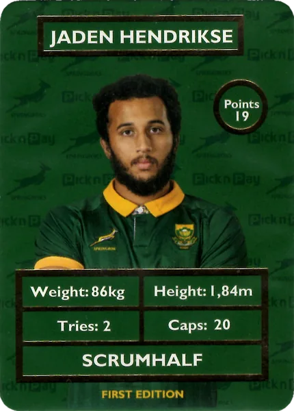 Jaden Hendrikse card #HENDRIKSE - Pick n Pay Springbok Collectaboks 2025