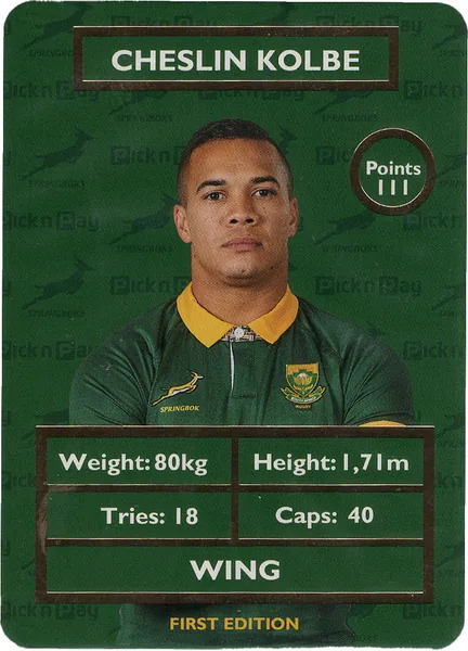 Cheslin Kolbe card #KOLBE - Pick n Pay Springbok Collectaboks 2025