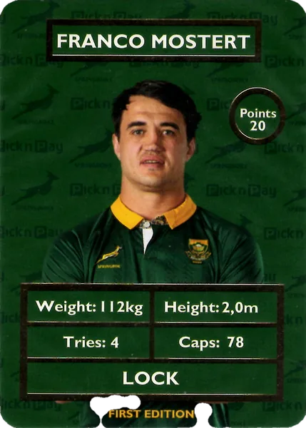 Franco Mostert card #MOSTERT - Pick n Pay Springbok Collectaboks 2025