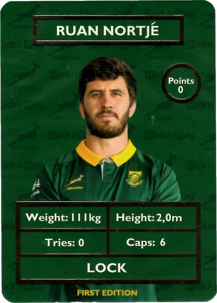 Ruan Nortje card #NORTJE - Pick n Pay Springbok Collectaboks