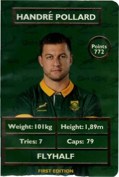 Handre Pollard card #POLLARD - Pick n Pay Springbok Collectaboks