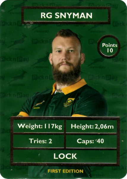 RG Snyman card #SNYMAN - Pick n Pay Springbok Collectaboks 2025