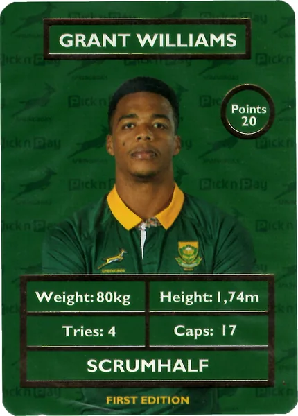 Grant Williams card #WILLIAMS - Pick n Pay Springbok Collectaboks 2025
