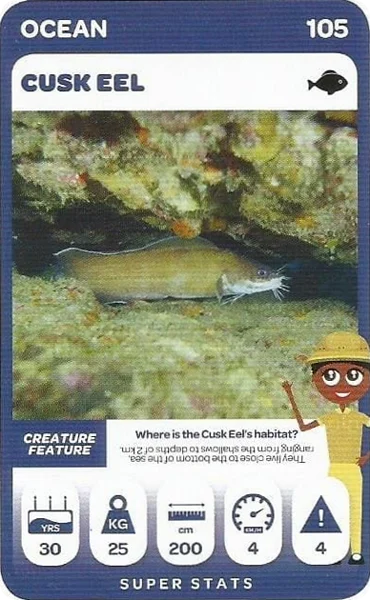 Cusk Eel card #105 - Pick n Pay South African Super Animals