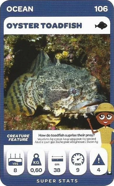Oyster Toadfish card #106 - Pick n Pay South African Super Animals
