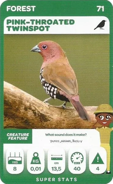 Pink-Throated Twinspot card #71 - Pick n Pay South African Super Animals