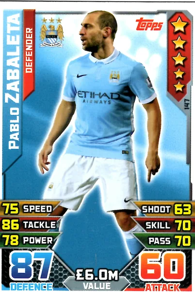 Pablo Zabaleta card #147 - Topps Match Attax English Premier League 2015/16