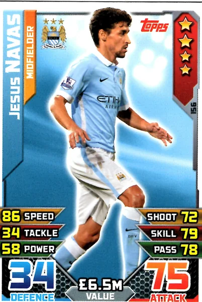 Jesus Navas card #156 - Topps Match Attax English Premier League 2015/16