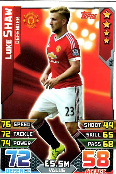 Luke Shaw card #166 - Topps Match Attax English Premier League 2015/16