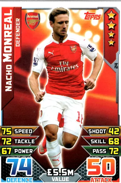 Nacho Monreal card #24 - Topps Match Attax English Premier League 2015/16