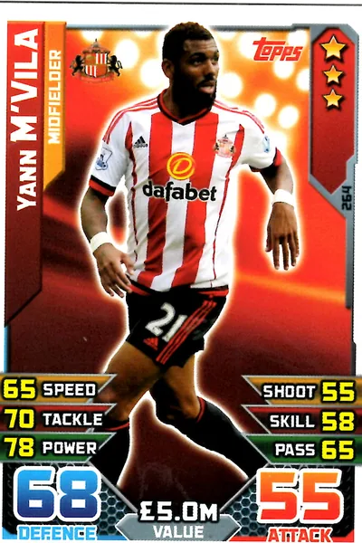 Yann M'Vila card #264 - Topps Match Attax English Premier League 2015/16