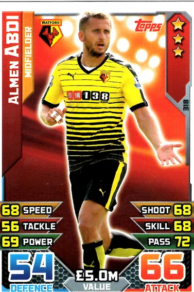 Almen Abdi card #318 - Topps Match Attax English Premier League 2015/16