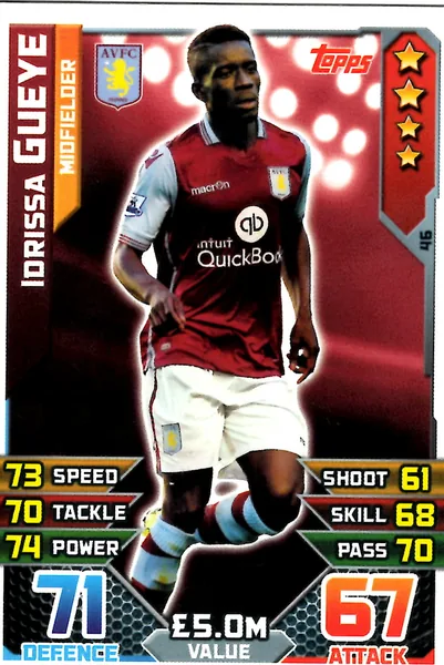 Idrissa Gueye card #46 - Topps Match Attax English Premier League 2015/16