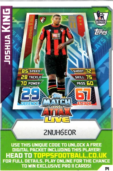 Joshua King card #P1 - Topps Match Attax English Premier League 2015/16