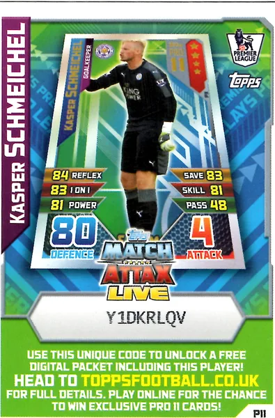 Kasper Schmeichel card #P11 - Topps Match Attax English Premier League 2015/16