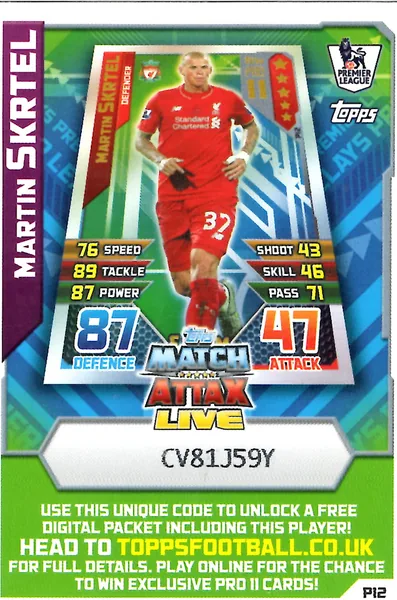 Martin Skrtel card #P12 - Topps Match Attax English Premier League 2015/16