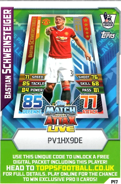 Bastian Schweinsteiger card #P17 - Topps Match Attax English Premier League 2015/16