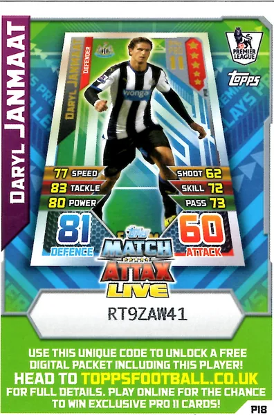 Daryl Janmaat card #P18 - Topps Match Attax English Premier League 2015/16