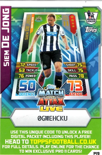 Siem De Jong card #P19 - Topps Match Attax English Premier League 2015/16