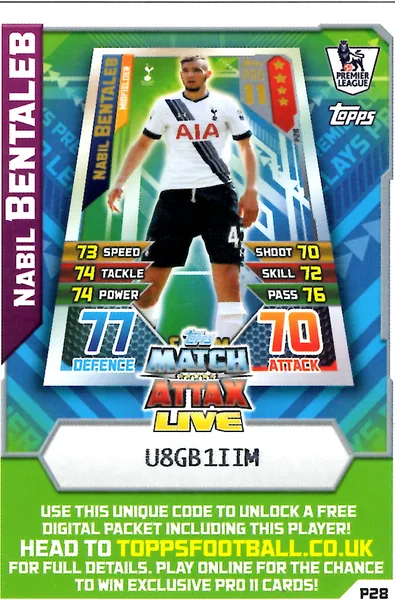 Nabil Bentaleb card #P28 - Topps Match Attax English Premier League 2015/16