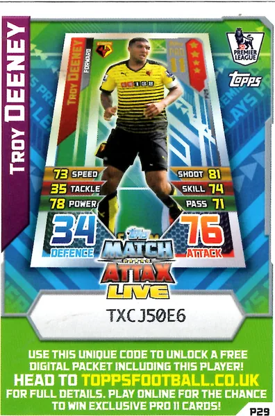 Troy Deeney card #P29 - Topps Match Attax English Premier League 2015/16