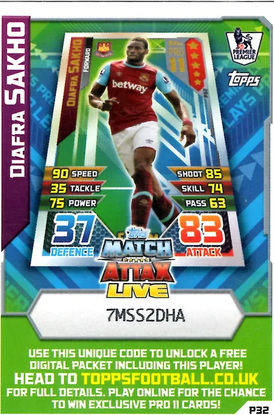 Diafra Sakho card #P32 - Topps Match Attax English Premier League 2015/16