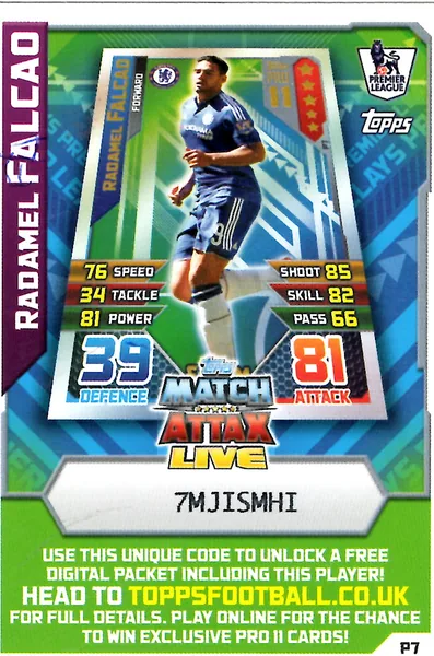 Radamel Falcao card #P7 - Topps Match Attax English Premier League 2015/16