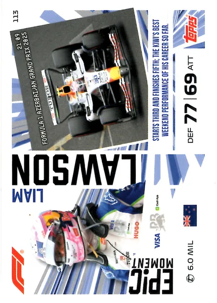 Liam Lawson card #113 - Topps Turbo Attax Formula 1 2026
