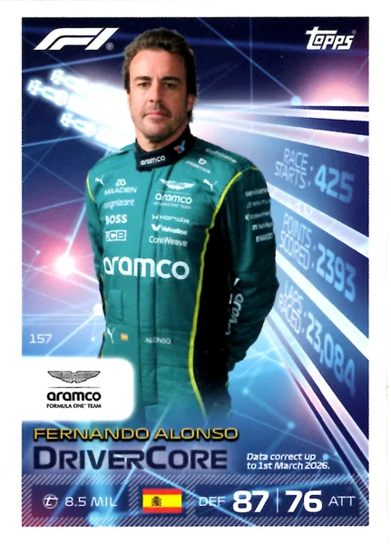 Fernando Alonso card #157 - Topps Turbo Attax Formula 1 2026